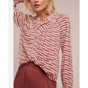 Maeve Avignon Dog Print Button Blouse Top Balloon Sleeve Size M